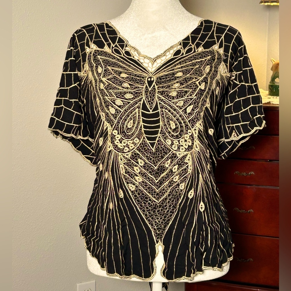 Colins 3X Black w/gold butterfly embroidery mirrored on both sides